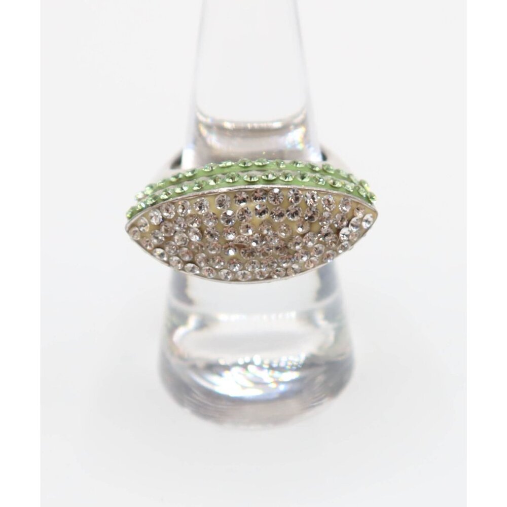 Sterling Silver Green Clear Pave Crystal Cocktail Ring Size 8 Very Sparkly